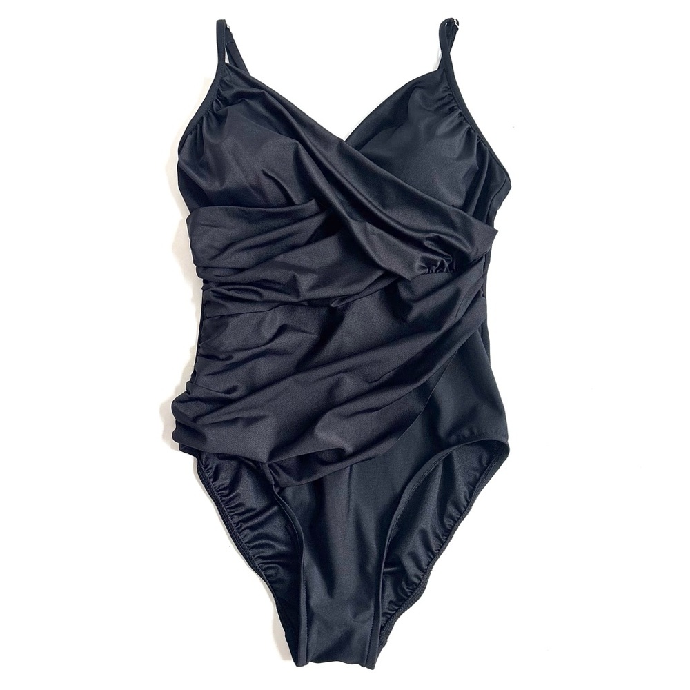 Miraclesuit Ruching Draped Slimming One Piece Swimsuit Size 12 Black